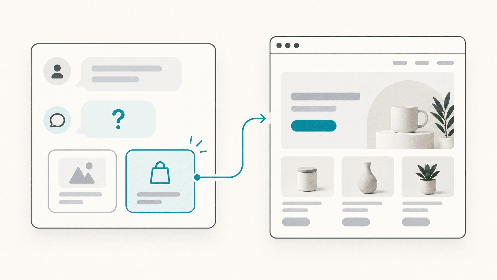 A builder conversation resolves a question before connecting to a focused website plan.