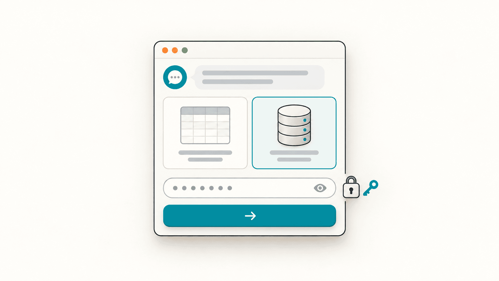 The storage prompt in the builder: Google Sheets and PostgreSQL options, with a field for the connection string.