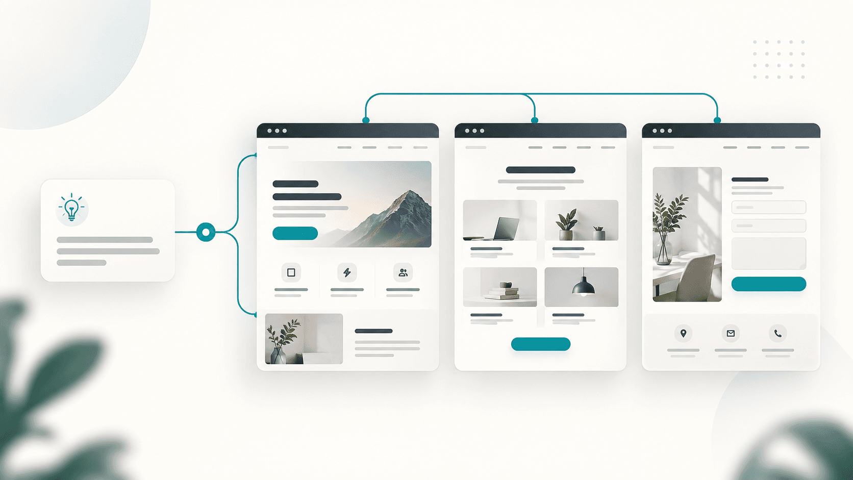 An idea connected to home, services and contact page designs.